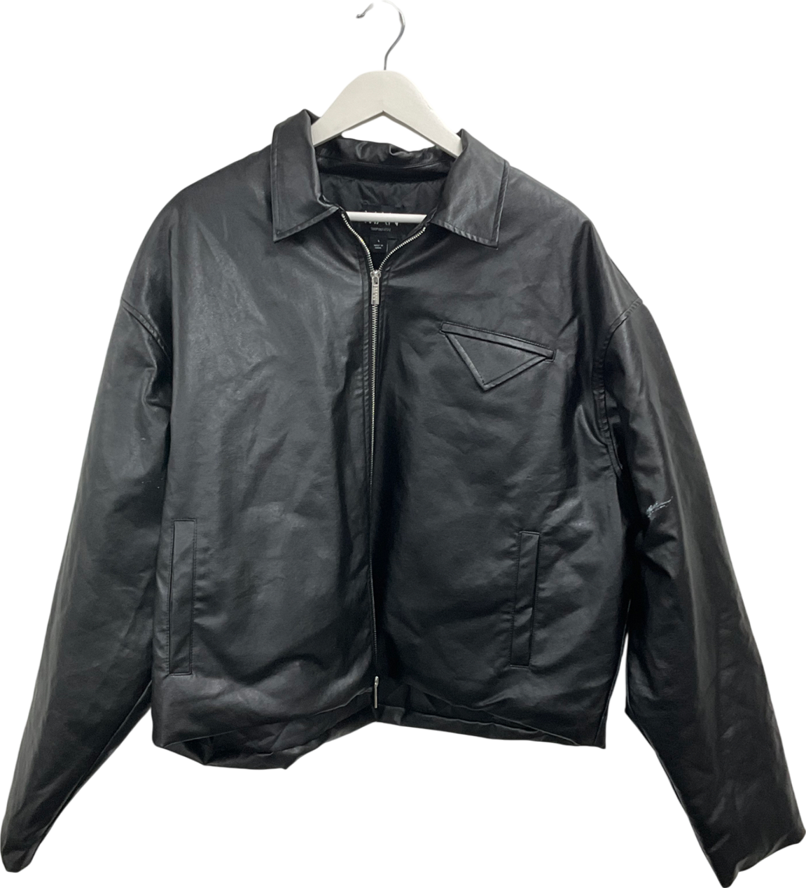 boohooMan Boxy Pu Harrington Jacket In Black UK L