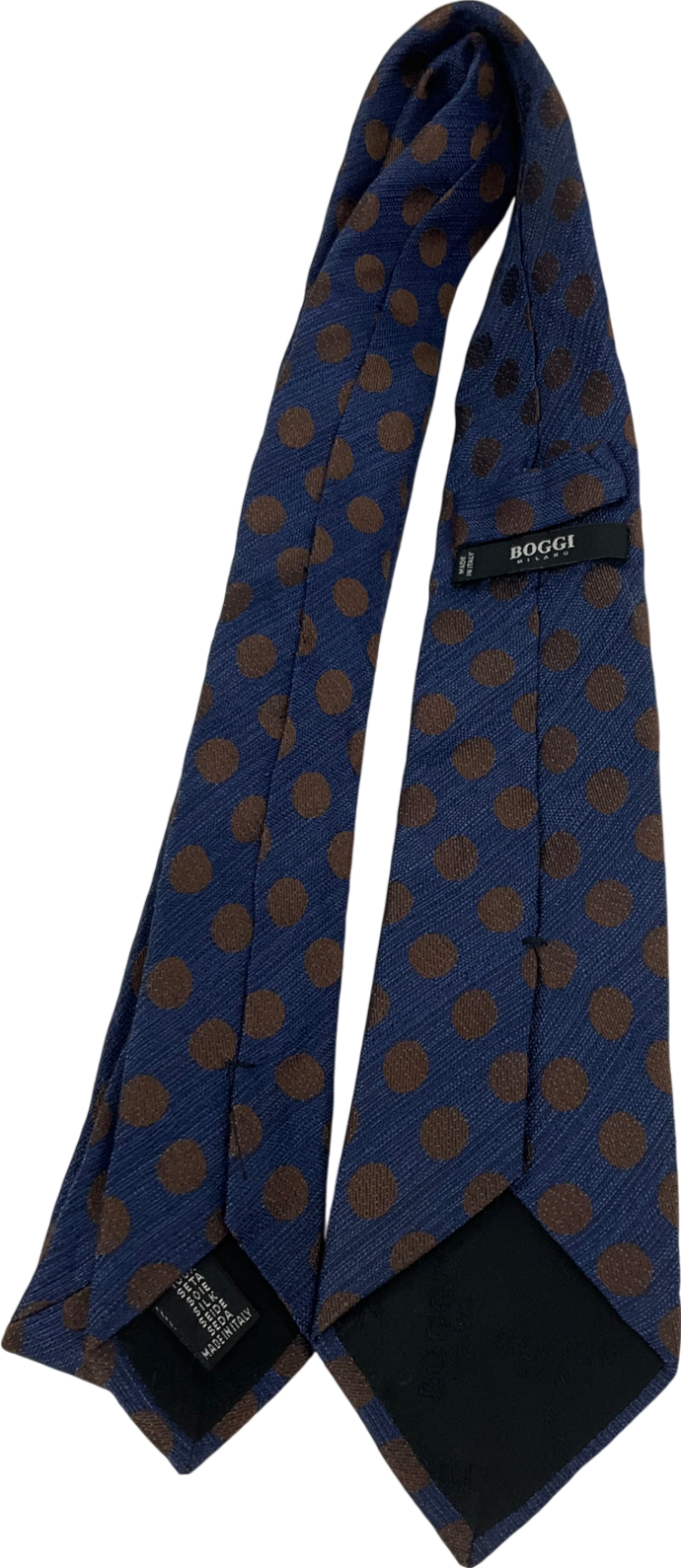 Boggi Milano Navy Blue/Brown Polka Dot Silk Blend Neck Tie