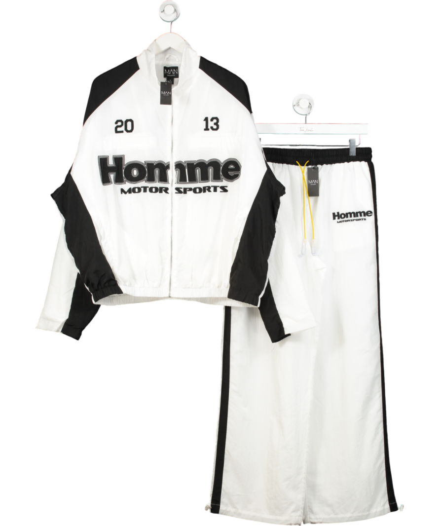 boohooMan White Homme Colour Block Funnel Neck Crinkle Jacket And Trouser UK XL