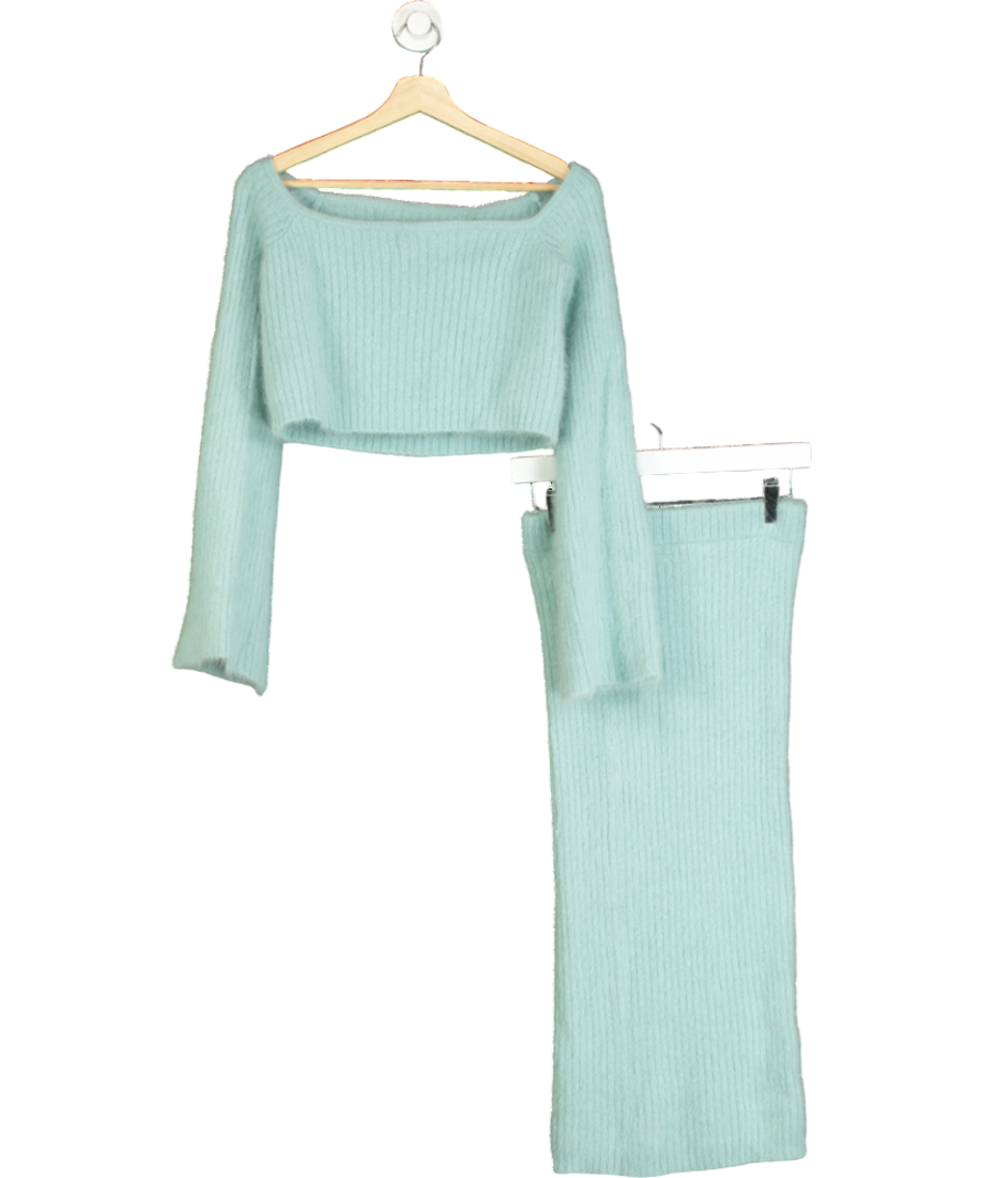 Vicolo Blue Ribbed Knit Off The Shoulder Co-ord Set UK XS/S