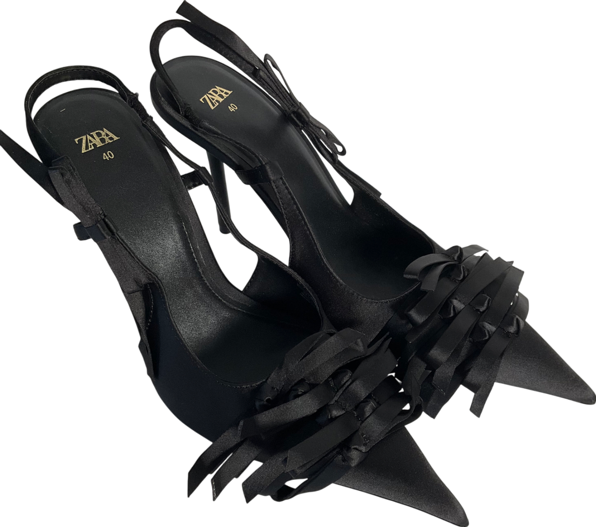 ZARA Black Multi Bow Detail With Buckle Fastening Heels UK 7 EU 40 👠