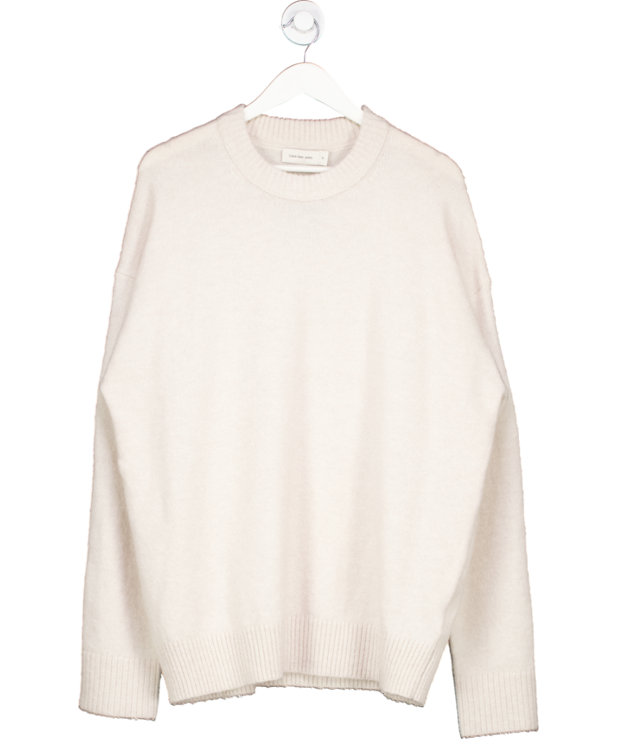 Calvin Klein Jeans Cream Relaxed Wool Blend Jumper UK XL