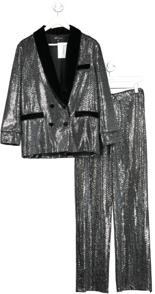 Zara Silver Sequin Blazer and Trousers Set EU S