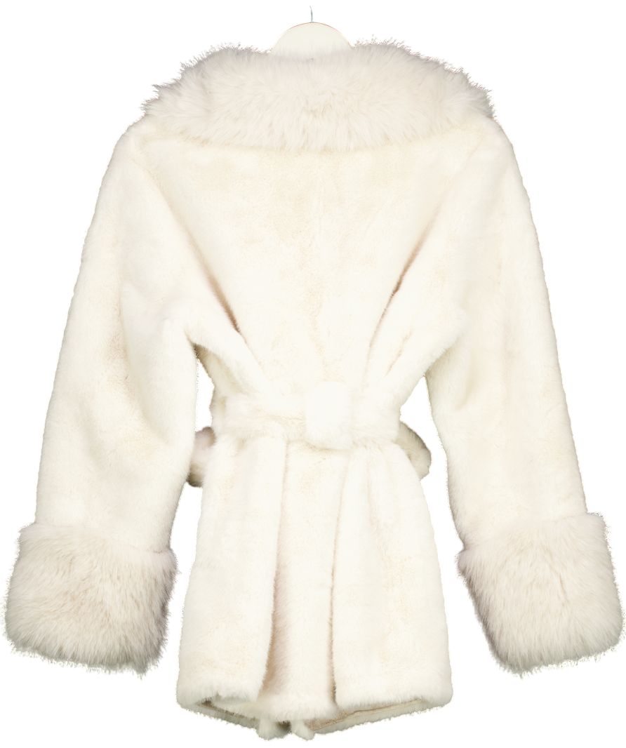 Alicedudu Cream Faux Fur Tie Waist Coat UK S