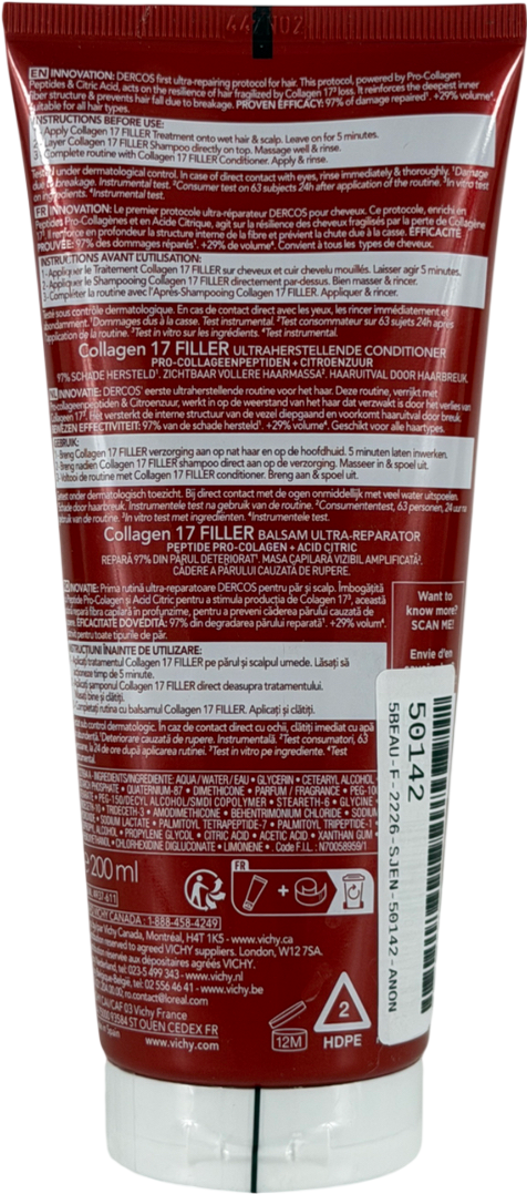 Vichy Dercos Collagen Filler 17 Intensive Regenerating Conditioner 200ml