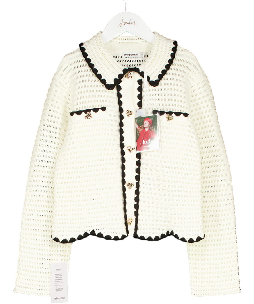 Self-Portrait Cream Crochet Cardigan with Gold Heart Buttons 10-12 Years