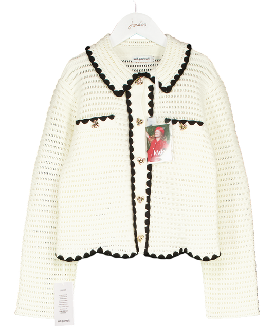 Self-Portrait Cream Crochet Cardigan with Gold Heart Buttons 10-12 Years