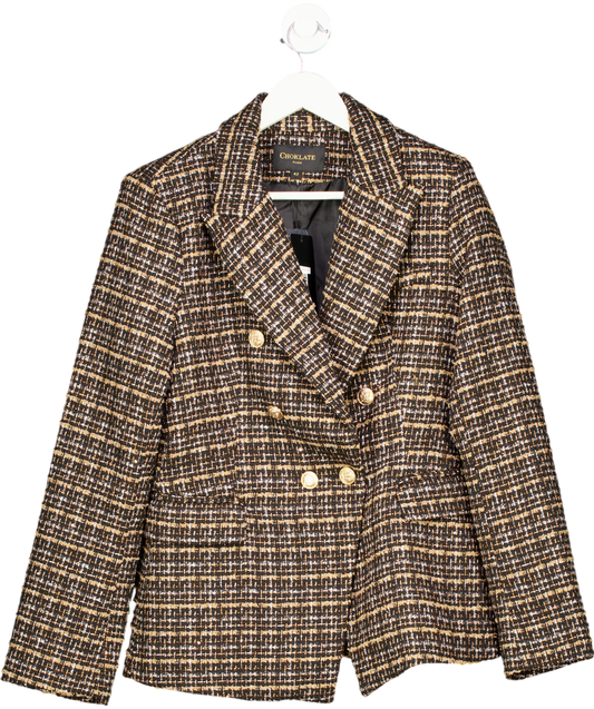 Chocklate Paris Black Double-breasted Blazer Jacket In Golden Thread Tweed UK 14