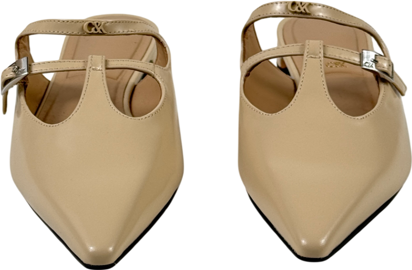CHARLES & KEITH Beige Leather T-bar Double-strap Mules UK 6 EU 39 👠
