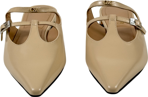 CHARLES & KEITH Beige Leather T-bar Double-strap Mules UK 6 EU 39