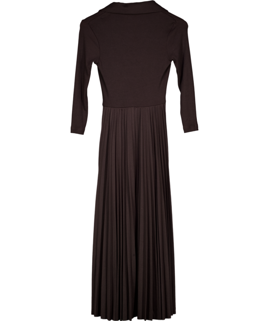 Mint Velvet Chocolate Brown Jersey Collar Midi Dress UK XS