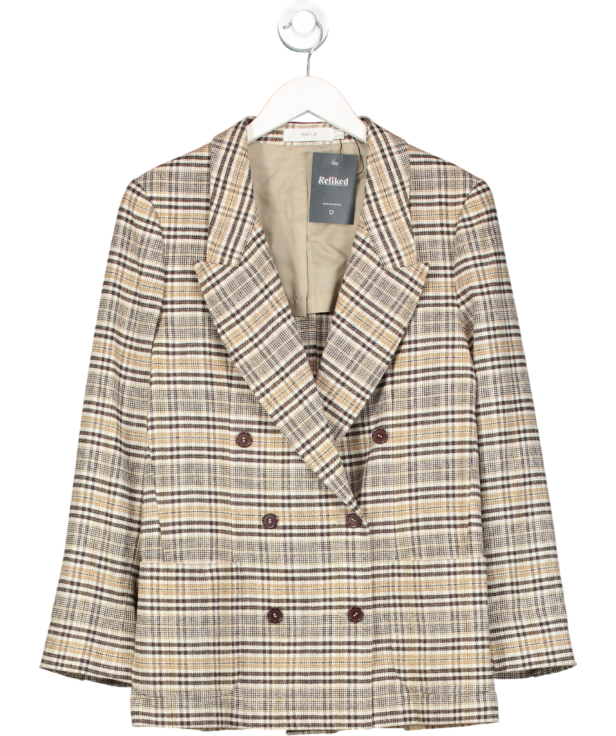 mayla Brown Check Wool Blazer UK 8