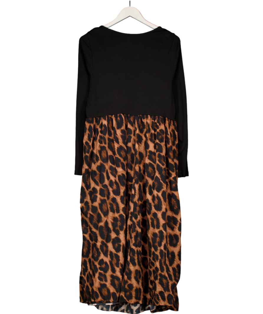 New Look Black Curves Leopard Print Long Sleeve Mix Midi Dress UK 22