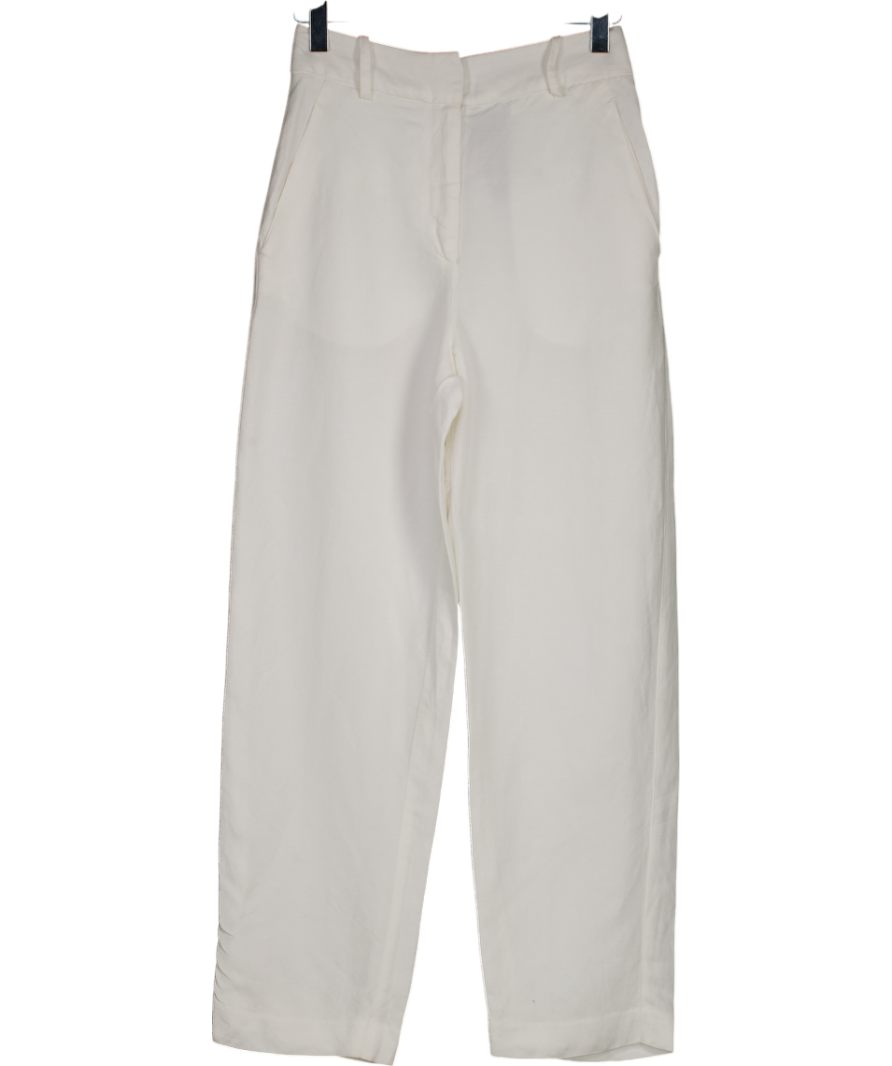 H&M White Wide Leg Linen Trousers UK 4