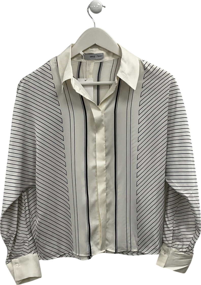 MANGO Cream Striped Satin Shirt UK XS