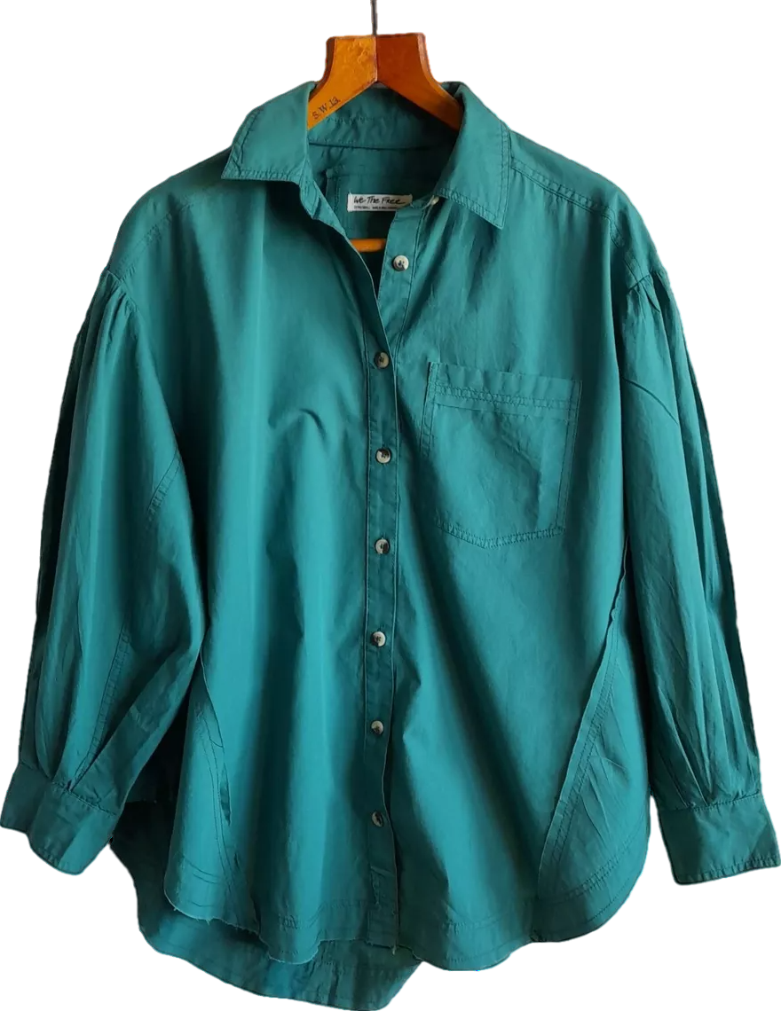 Free People Green Cotton Happy Hour Oversized Shirt UK XS