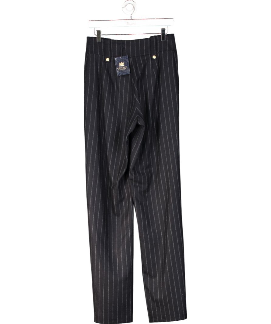 HOLLAND COOPER 100% Wool High Waisted Straight Trouser Navy Blue Chalk Pinstripe UK 10