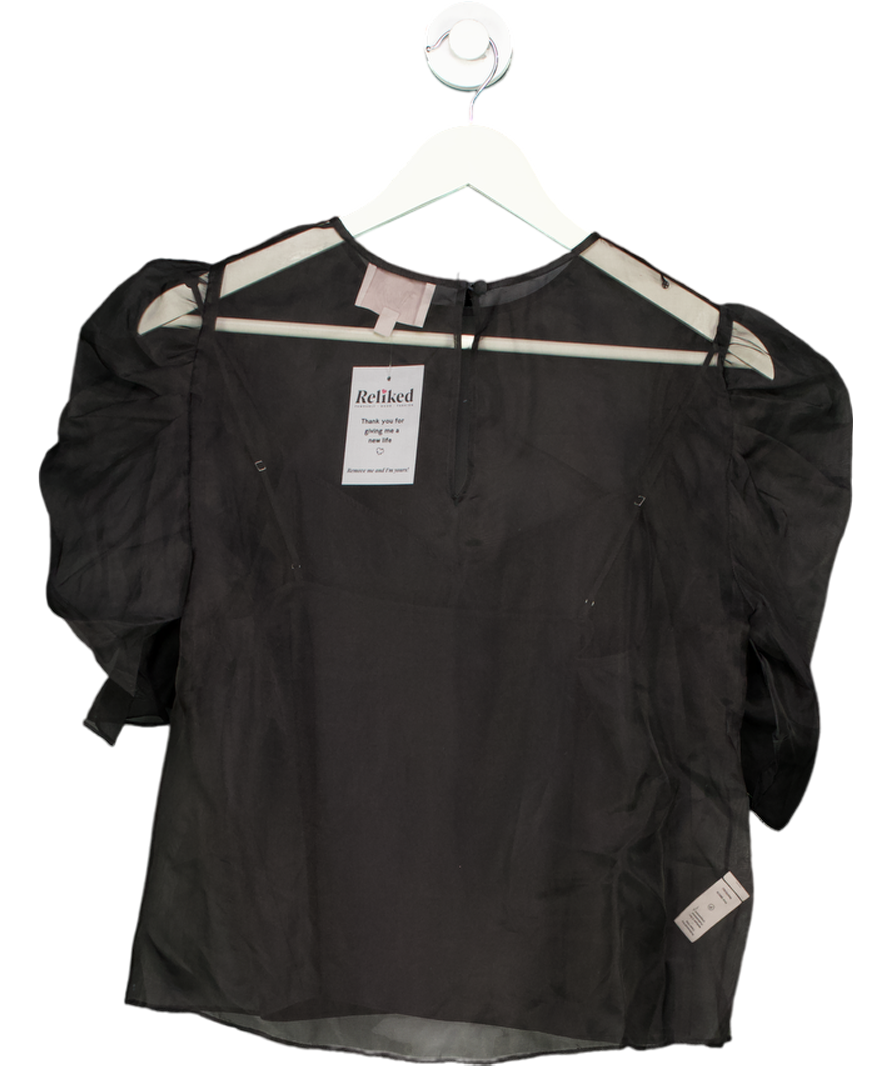 Cinq a Sept Black Sheer Puff Sleeve Top 100% Silk UK S