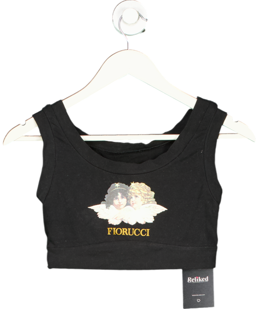 FIORUCCI Black Angel Print Crop Top UK M/L