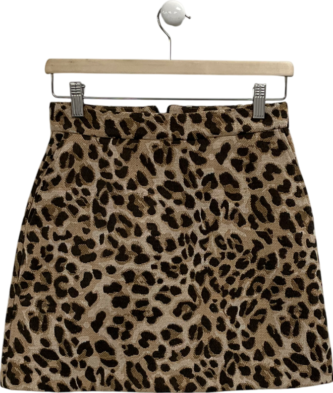 River Island Brown Leopard Print Structured Mini Skirt UK 6