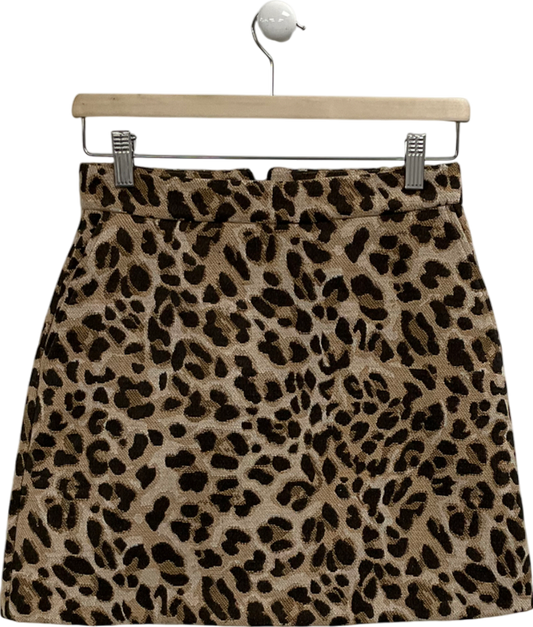 River Island Brown Leopard Print Structured Mini Skirt UK 6