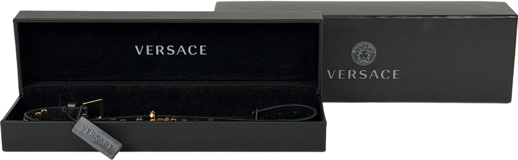 VERSACE Black / Gold Medusa Studded Leather Choker Necklace in Box