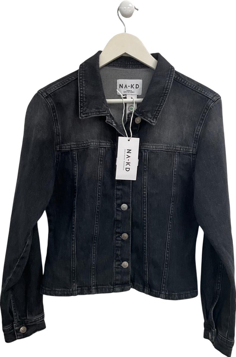 NA-KD Black Long Sleeve Fitted Denim Shirt UK 6