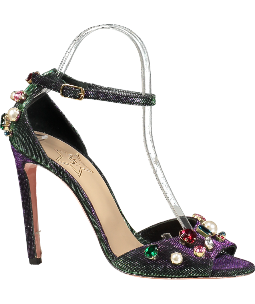 JF London Purple Crystal Detail Shimmer Ankle-strap Heels UK 6 EU 39 👠