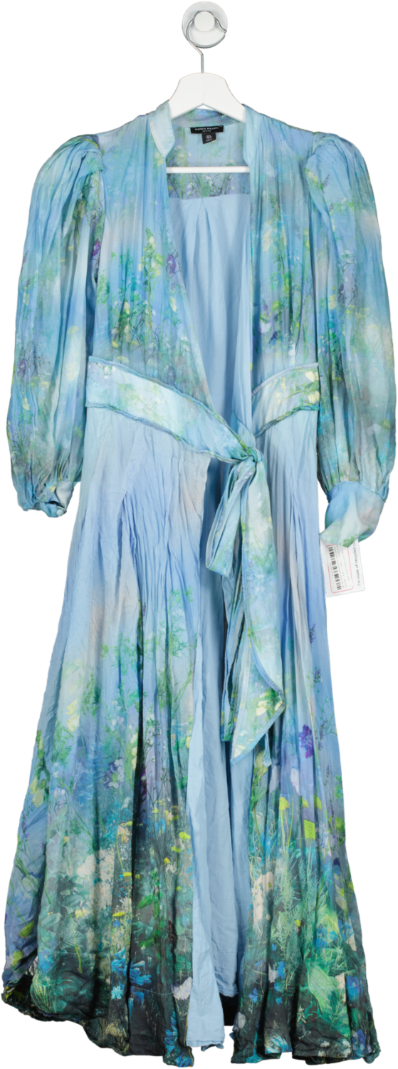 Karen Millen Blue Silk Cotton Scenic Floral Dress UK 6