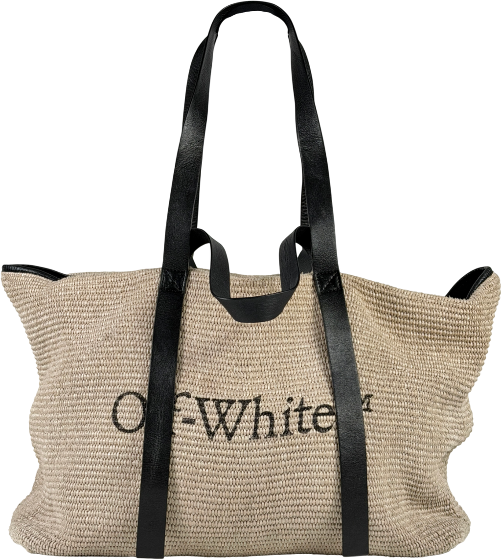Off-White C/O Virgil Abloh Beige Raffia And Leather Commercial Tote