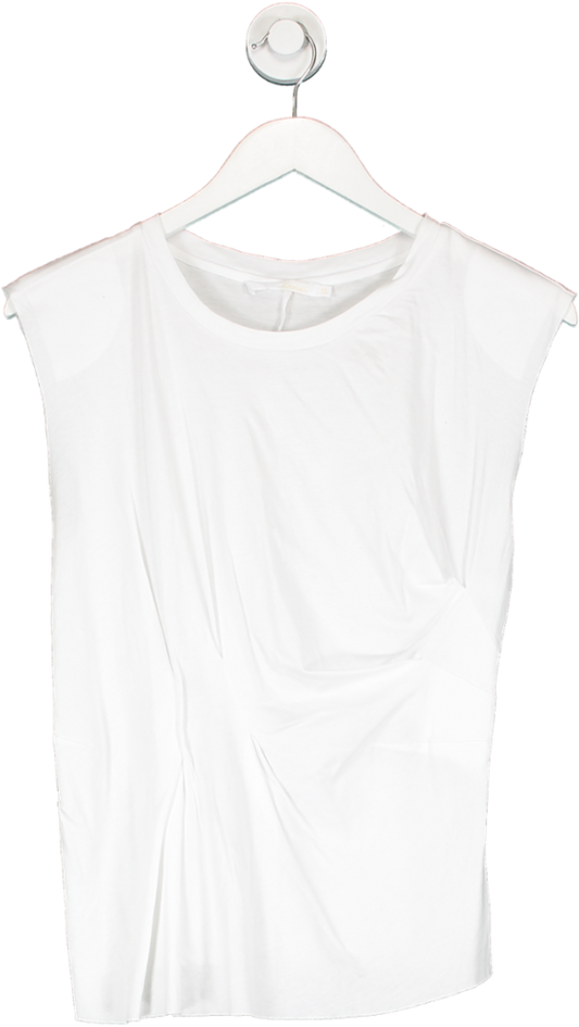 Les 100 Ceils White Raw Hem Sleeveless Gathered T Shirt UK S