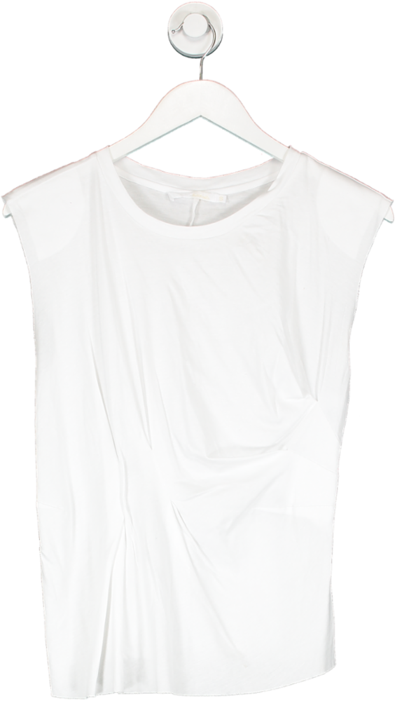 Les 100 Ceils White Raw Hem Sleeveless Gathered T Shirt UK S