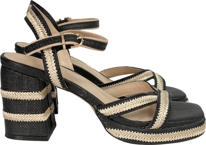 paradox Black Lorena Raffia Platform Sandals UK 4 EU 37