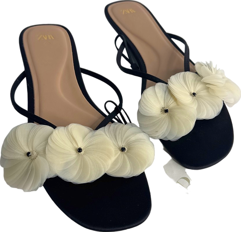 ZARA Black Floral Embellished Sandals UK 7