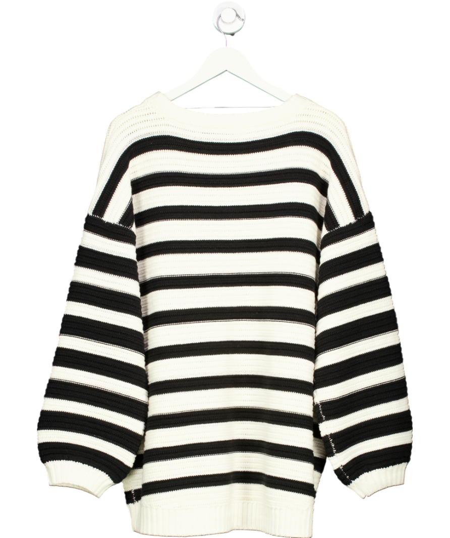 Free People Black / White Cotton Blend Oversize Links Striped Pullover UK M
