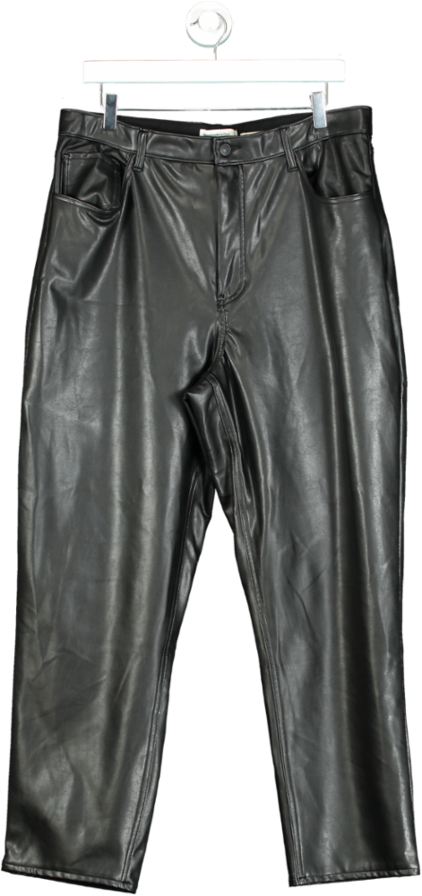 Abercrombie & Fitch Black The Ankle Straight Ultra High Rise Curve Love Vegan Leather Trousers UK 16