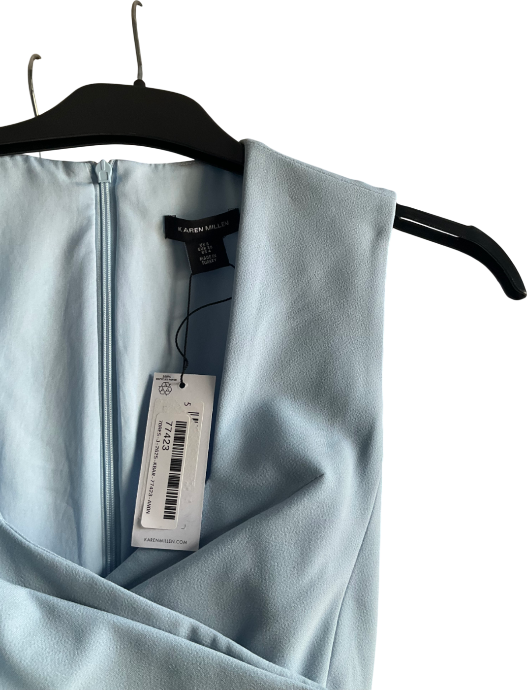 Karen Millen Blue Compact Stretch Belted Peplum Detail Full Skirted Midi Dress UK 8