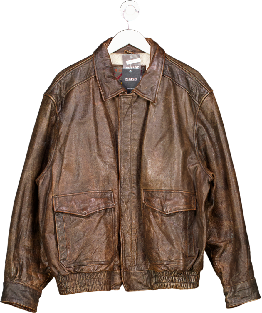 Wilsons Brown Vintage Adventure Bound Oversized Leather Jacket UK L