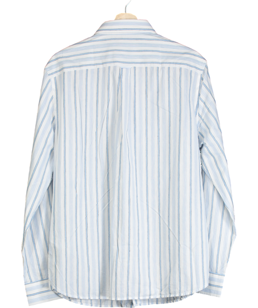 MANGO Blue Classic Fit Cotton Linen Rustic Striped Shirt UK M