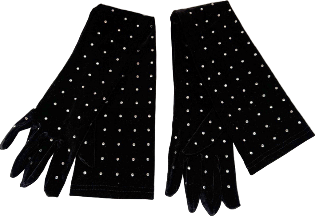Unbranded Black Velvet Diamanté Gloves One Size