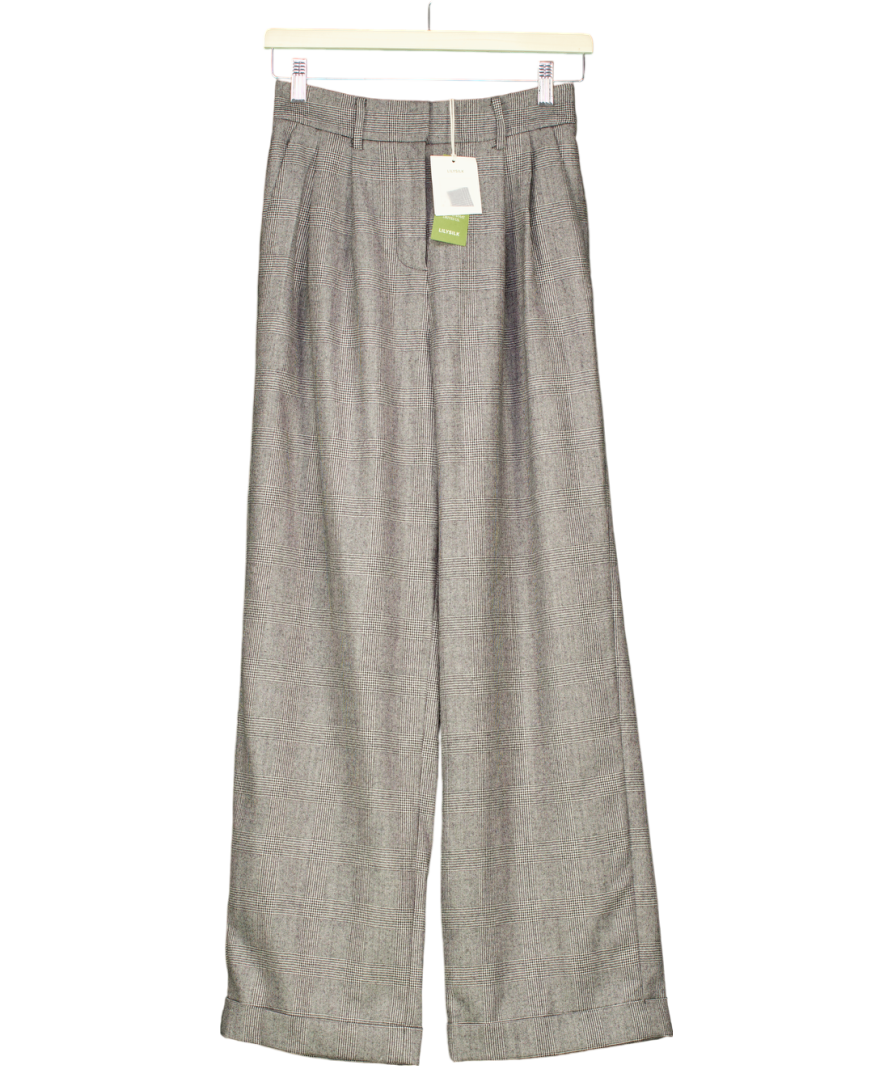 Lily Silk Black Wide Leg Wool-flannel Suit Trousers UK 8