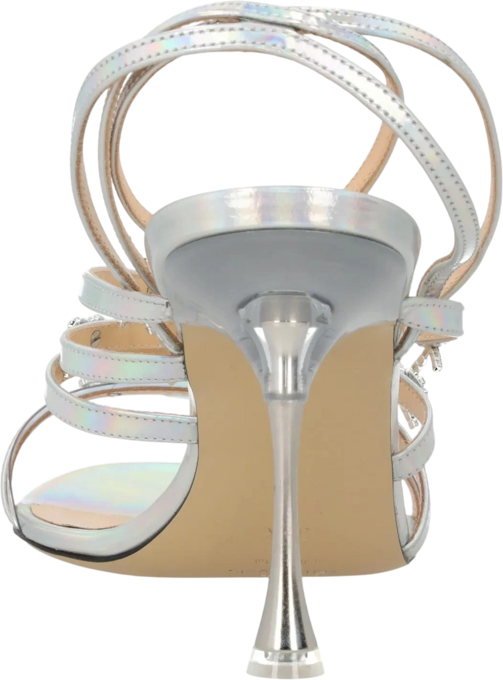 MACH & MACH Metallic Silver Iridescent Leather Crystal Bow Sandals UK 6 EU 39