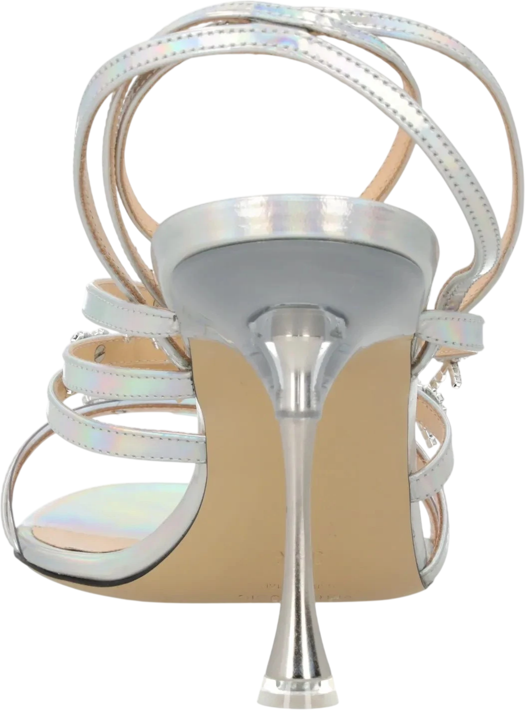 MACH & MACH Metallic Silver Iridescent Leather Crystal Bow Sandals UK 6 EU 39