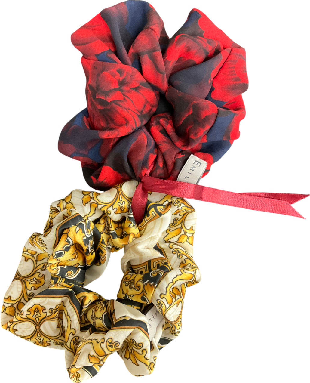 Emily london Multicoloured Large Silk Scrunchie - Baroque + Antique Floral One Size