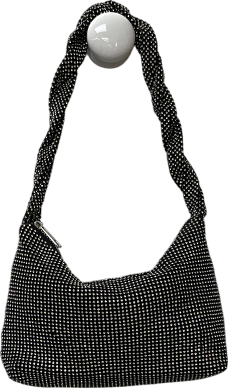 Twisted Strap Detail Rectangle Shaped Shoulder Bag In Black Diamante