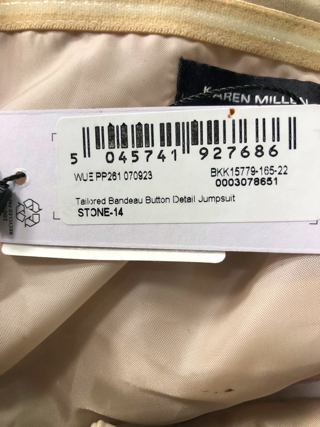 Karen Millen Stone Tailored Bandeau Button Detail Jumpsuit UK 14