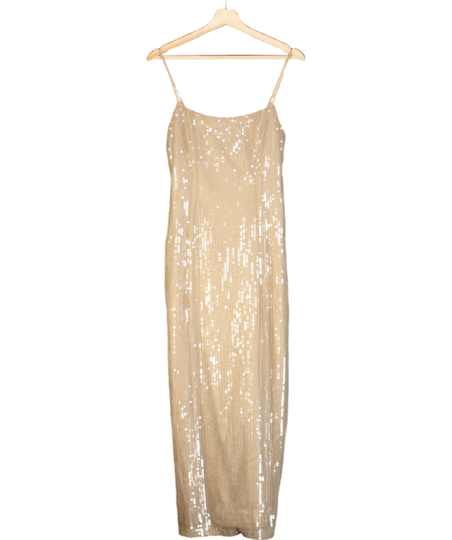 SLA the label Beige Sleeveless Sequin Maxi Dress UK S