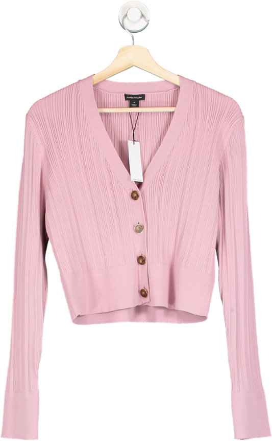 Karen Millen Pink Viscose Blend Rib Knit Cropped Cardigan UK M