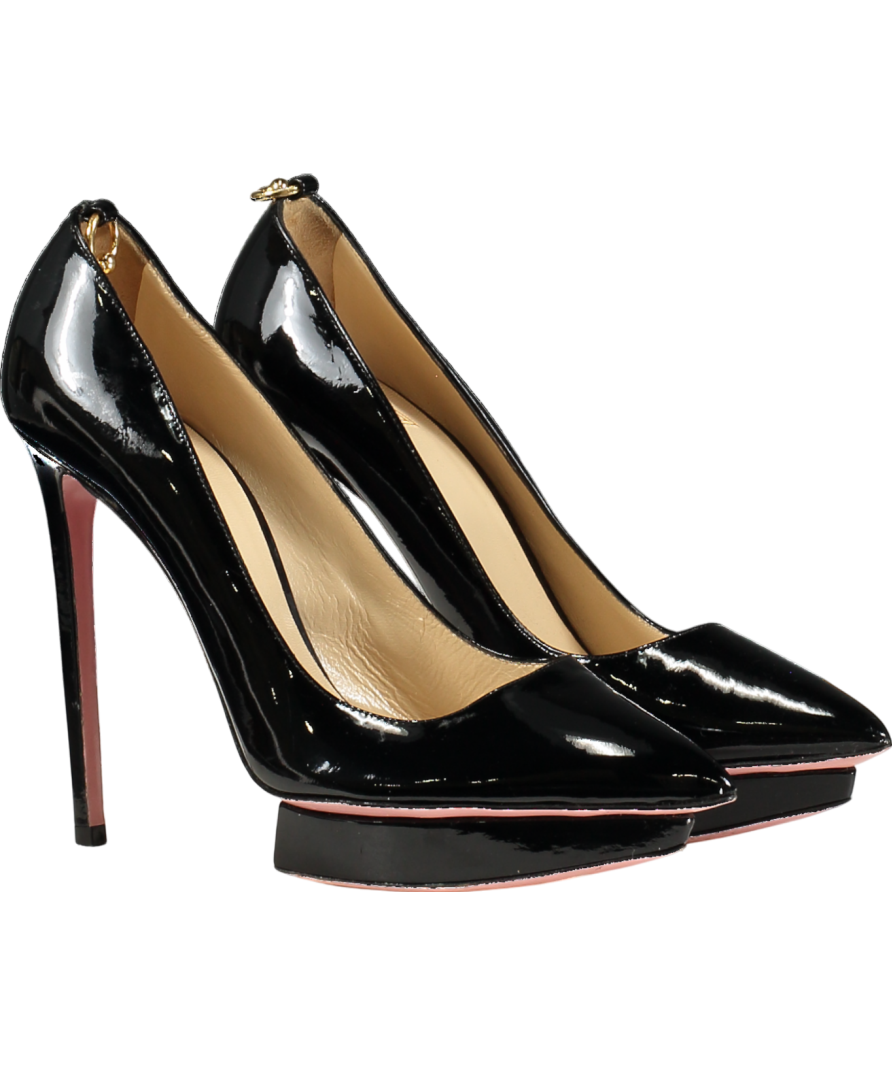 JF London Black Patent Leather Pointed Heels UK 6 EU 39 👠