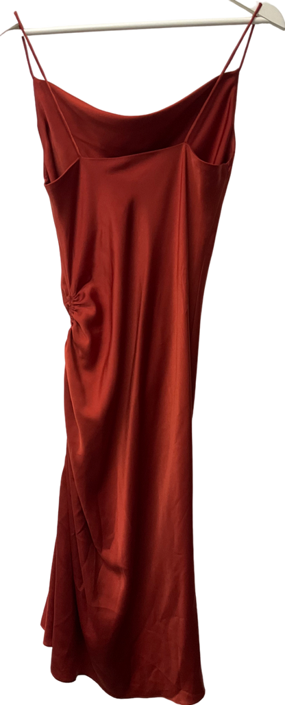 ZARA Rust Red Bias Cut Satin Side-ruched Slip Dress UK 8